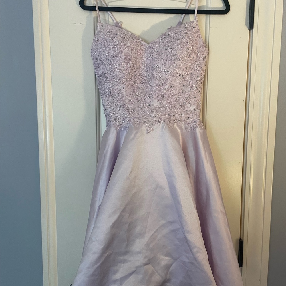 Lace/Satin Formal Mini Dress-Lilac-Size 8
